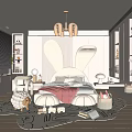 Kids Room Interior With Rabbit Ear Headboard Bed Chandelier Desk Carpet And Toys