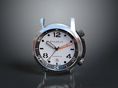 Stylish Chronograph Watch With White Dial Silver Case Red Accent Hand And Numeric Markers 3d model