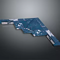 Blue Stealth Airplane Model With White And Red Details And Unique Wing Structure Design