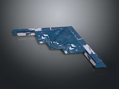 Blue Stealth Airplane Model With White And Red Details And Unique Wing Structure Design 3d model