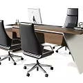 Modern Office Desk With Black Swivel Chairs And Laptop On Spacious Desktop