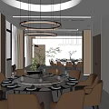 New Chinese-style Box Restaurant Room Restaurant Room Box Table and Chair Round Dining Table and Chair Combination Large Round Table Chandelier Buffet Table 3d model
