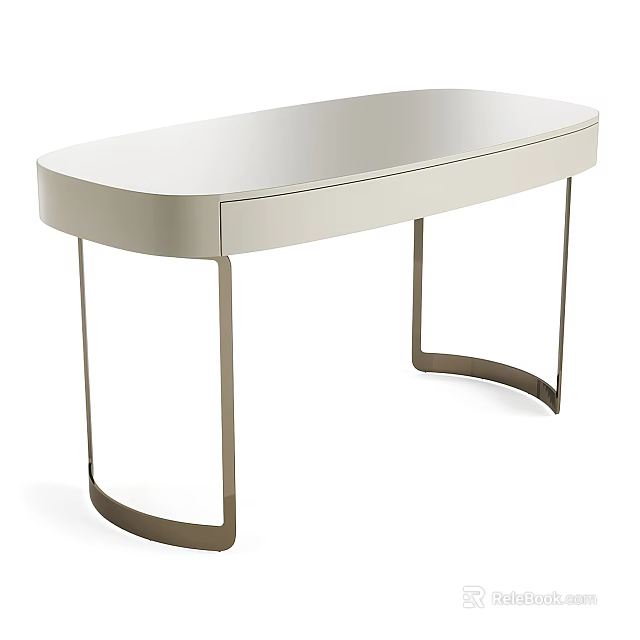 Modern Sleek Desk With Light Tabletop Single Drawer And Curved Metal Legs 3d model 
