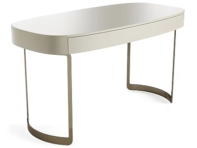 Modern Sleek Desk With Light Tabletop Single Drawer And Curved Metal Legs 3d model