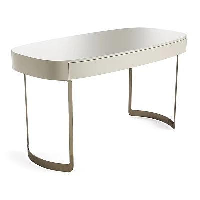 Modern Sleek Desk With Light Tabletop Single Drawer And Curved Metal Legs 3d model