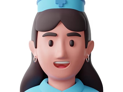 Woman Nurse in Blue Uniform and Nurse Cap with Cross Symbol Long Hair Earrings Smiling 3d model