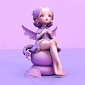 Cute Purple Haired Doll With Small Wings Dress Sitting On Purple Object Light Purple Backdrop