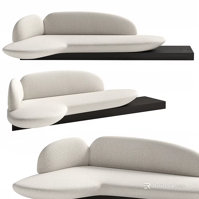 Modern Curved Light Colored Sofa With Black Base And Upholstered Design 3d model