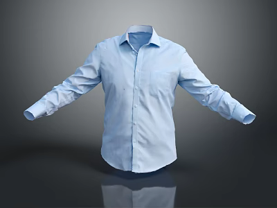 Light Blue Shirt With Long Sleeves And Pocket On Gray Background With Reflection 3d model