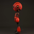 Red Robot Game Character 3D Model With Black Joints And Round Head