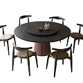 Modern Round Dining Table With Lazy Susan And Six Curved Back Chairs Set 3d model