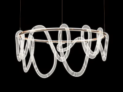 Modern Contemporary Chandelier With Curved White Design And Gold Frame For Home Lighting 3d model