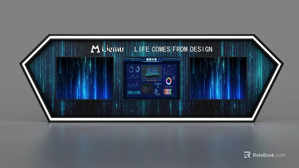 Innovative Tech Display Shelf With Digital Screen Blue Lighting And Modern Design Elements 3d model