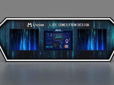 Innovative Tech Display Shelf With Digital Screen Blue Lighting And Modern Design Elements 3d model