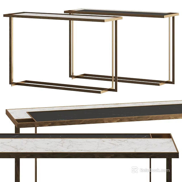 Elegant Modern Console Table With Sleek Metal Frame And Marble Top Design 3d model 