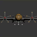 Red Yellow Futuristic Aircraft With Multiple Propellers Cockpit And Unique Design