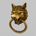 Brass Wolf Head Door Knocker With Twisted Ring For Traditional Door Decoration