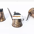 Vintage Metal Tea Kettles With Rustic Patina Texture And Classic Design