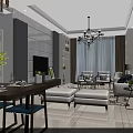 Modern Bright Open Plan Dining And Living Room With Warm Lighting And Comfortable Furniture