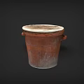 Vintage Brown Ceramic Bucket With Two Handles And White Worn Lid