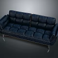 Modern Navy Blue Leather Sofa With Stylish Tufted Design And Metal Legs