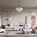 Elegant Modern Living Room Interior With Chandelier Sofa Area Rug And Decorative Painting