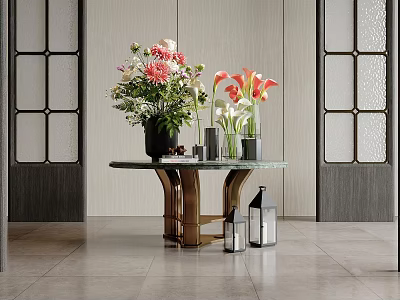 Modern Luxury Marble Side Table With Rose Gold Metal Base For Elegant Living Room Decor 3d model