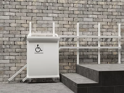 Outdoor Wheelchair Accessible Elevator With Handrails By Brick Wall And Steps 3d model
