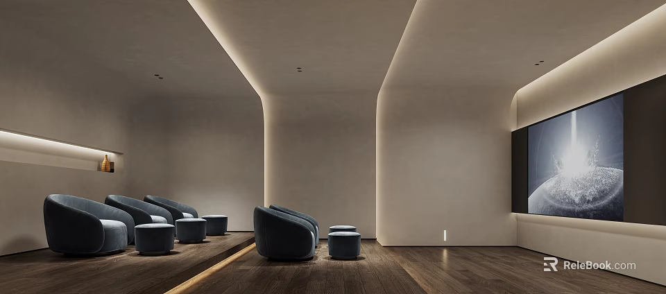 Luxurious Home Theater Room With Comfortable Seating And Ambient Lighting 3d model 