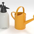 White Spray Bottle And Yellow Watering Can For Garden Plant Care Tools