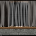 Light Gray Curtain with Elegant Pleats in Modern Interior over Stone Bench with Beige Top
