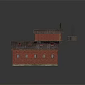 Red Industrial Factory Building With Two Story Structure Corrugated Metal Roof And Crane