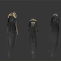 Three Elegant Long Black Hairpieces With Decorative Ornaments For Daily Use