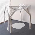 White Ceiling Drapery Interior with White Blinds Gray Tiled Floor and Round Rug