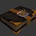 Decorative Book With Dark Cover Golden Edges Orange Strap And Silver Buckle