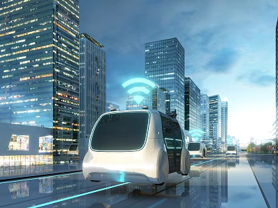 Cartoon Futuristic Urban Scene With Self Driving Cars And WiFi 3d model
