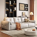 Modern Light Gray Leather Sofa Coffee Table Set with Brown Blanket Decorative Pillow and Fruits