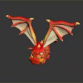 Cartoon Style Red Baby Dragon Game Movie Character With Orange And Yellow Wings