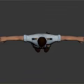 Male Police Officer in Uniform with Arms Outstretched on Gray Background