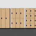 Multiple Light Wood Numbered Lockers With Black Handles Arranged In Row