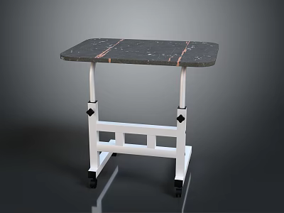 Mobile Side Table With Black Marble Top And White Frame On Wheels 3d model
