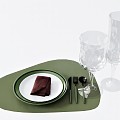 Modern Tableware Plate Saucer Wine Glass Goblet Knife and Fork Placemat Napkin 3d model