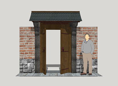 Chinese Style Gate Rural Folk Courtyard Gate 3d model