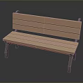 Simple Wooden Bench With Slatted Backrest Seat And Sturdy Metal Legs For Furniture