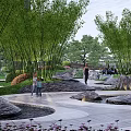 Modern Residential Garden Landscape With High Rise Building Stone Path Green Plants And Rockery Stones