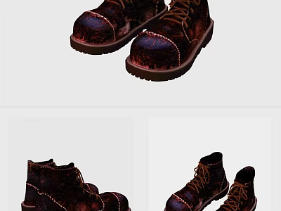 Brown Leather Lace up Boots With Stitching Detail And Thick Sole For Everyday Wear 3d model