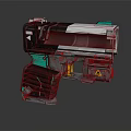 Sleek Futuristic Sci Fi Weapon Featuring Black White Teal Colors Yellow Accents and Warning Symbol
