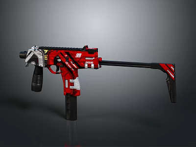 Custom Red and White Assault Rifle with Black Barrel Stylish Tactical Weapon Design 3d model
