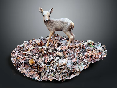 Fawn Standing On A Pile Of Various Colored Leaves In Natural Environment 3d model