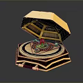 Open Jewelry Box With Elegant Ring Featuring Blue Gemstone And Gold Red Decorations